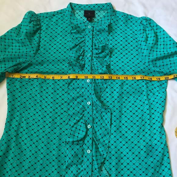 Worthington Teal Ruffle Front Button Down Shirt M - Picture 3 of 8